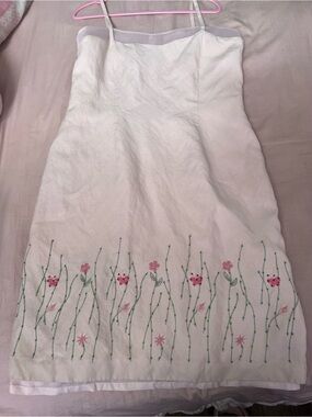 Laura Ashley Fairy Beaded Sundress with Pink & Green Floral Embroidery